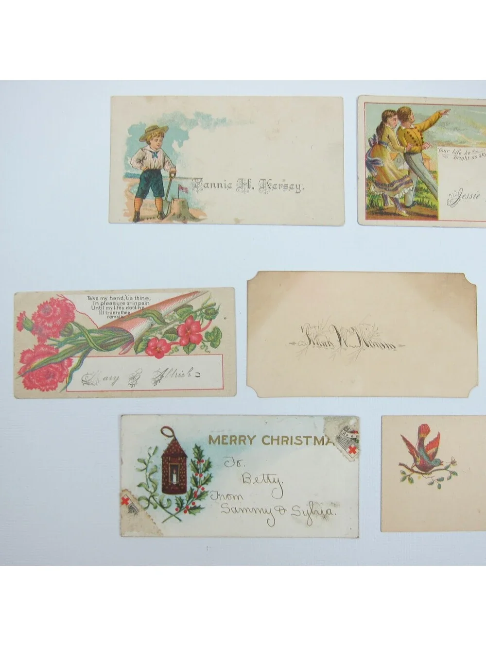 Antique Ephemera Lot 10 Victorian Calling Cards Dove Hot Air Balloon Christmas